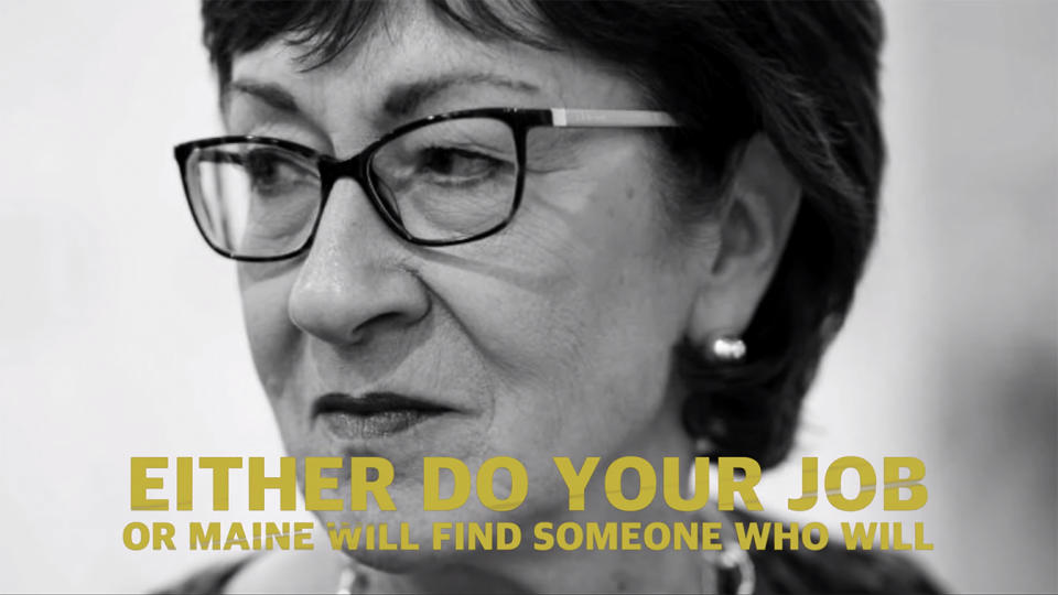 A screengrab from the Lincoln Project's new ad targeting Sen. Susan Collins. (Yahoo News)