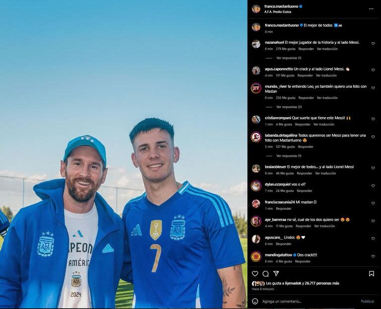 Franco Mastantuono compartió una foto junto a su ídolo Lionel Messi (Foto/Instagram: @franco.mastantuono