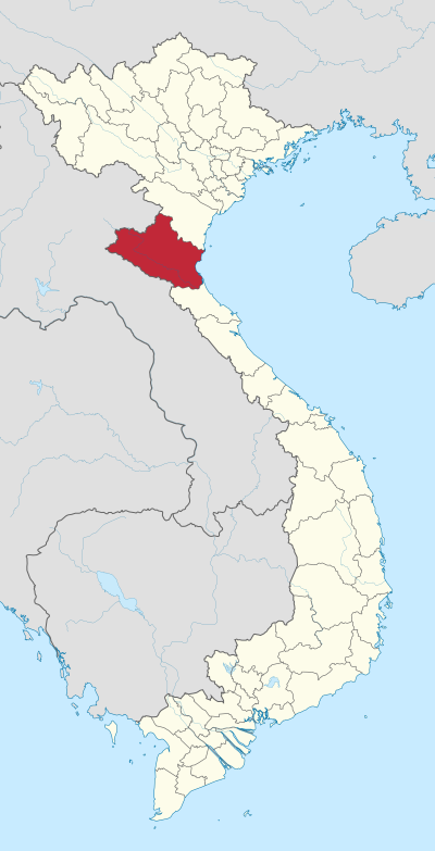圖中紅色處為義安省，其下方為河靜省。(TUBS@Wikipedia CC BY 3.0)