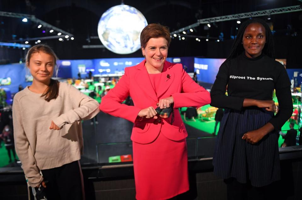 First Minister Nicola Sturgeon (centre) meets climate activists Greta Thunberg (left) and Vanessa Nakate (right) during the Cop26 summit (Andy Buchanan/PA) (PA Wire)
