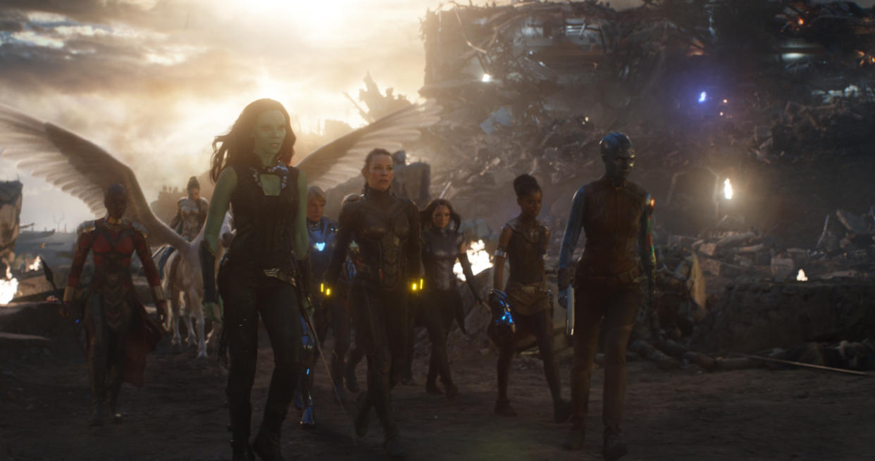 L to R: Okoye (Danai Gurira), Valkyrie (Tessa Thompson), Gamora (Zoe Saldana), Pepper Potts in Resue Suit (Gwyneth Paltrow), Wasp (Evangeline Lilly), Mantis (Pom Klementieff), Shuri (Letitia Wright) and Nebula (Karen Gillan) - ©Marvel Studios 2019