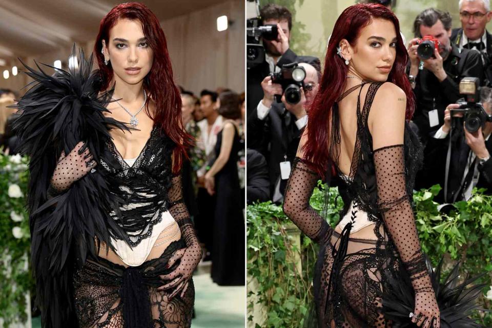 <p>Dimitrios Kambouris/Getty; Jamie McCarthy/Getty </p> Dua Lipa at the 2024 Met Gala