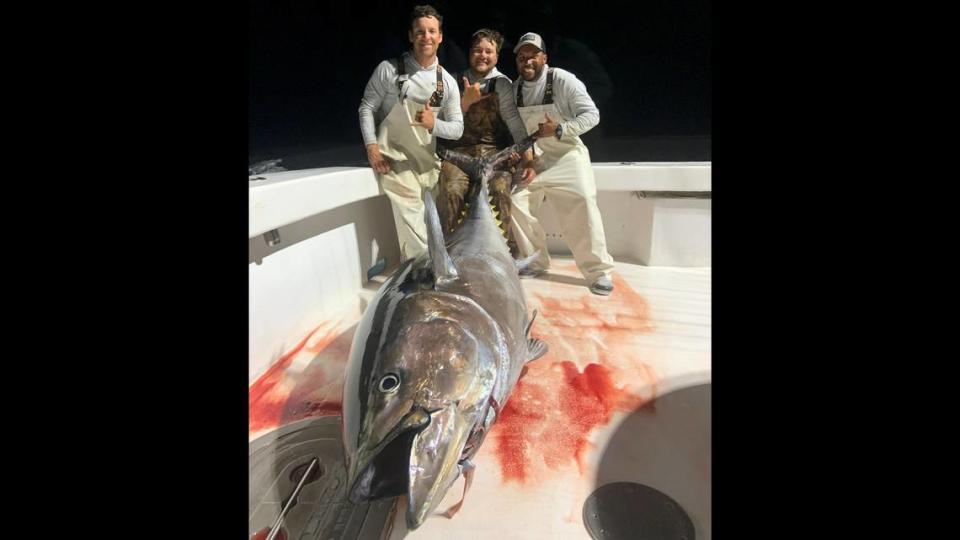 It took the crew about seven hours to catch the fish and get it on the boat, the captain said.