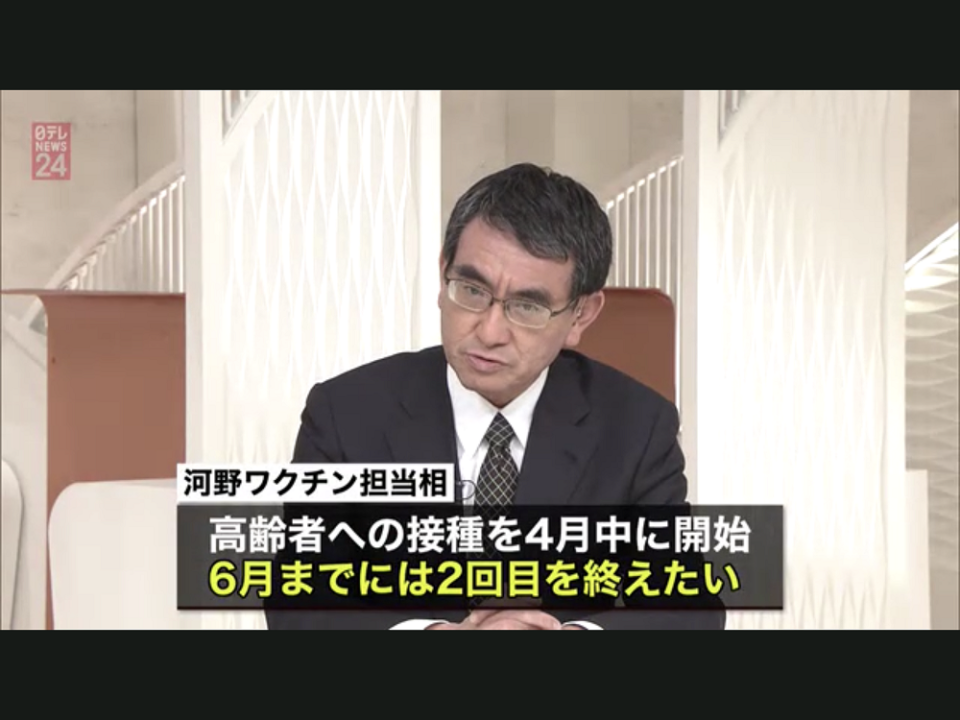 疫苗大臣河野太郎曾誇口說到今年6月老人都能打完2次，但依照目前速度，一次都得打一年。 圖：翻攝NTV