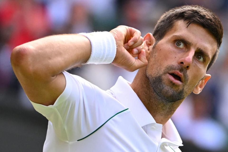 Ear we go: Djokovic reacts to the Centre Court crowd (AFP/Getty)