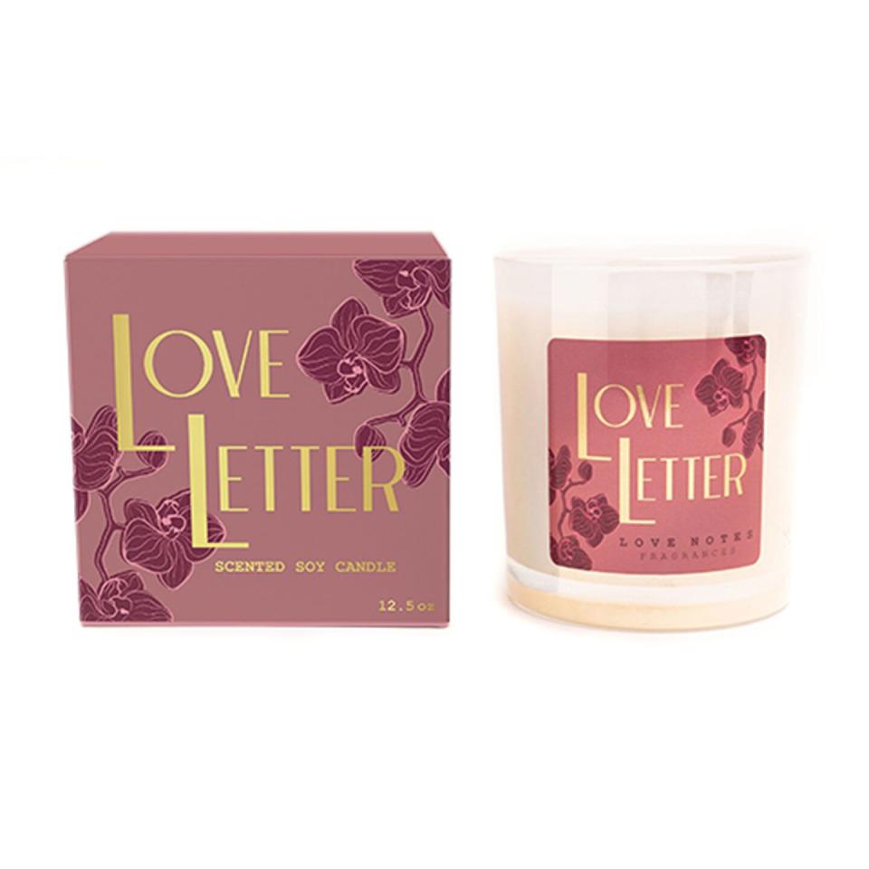 1) Love Notes Fragrances Love Letter Glass Candle