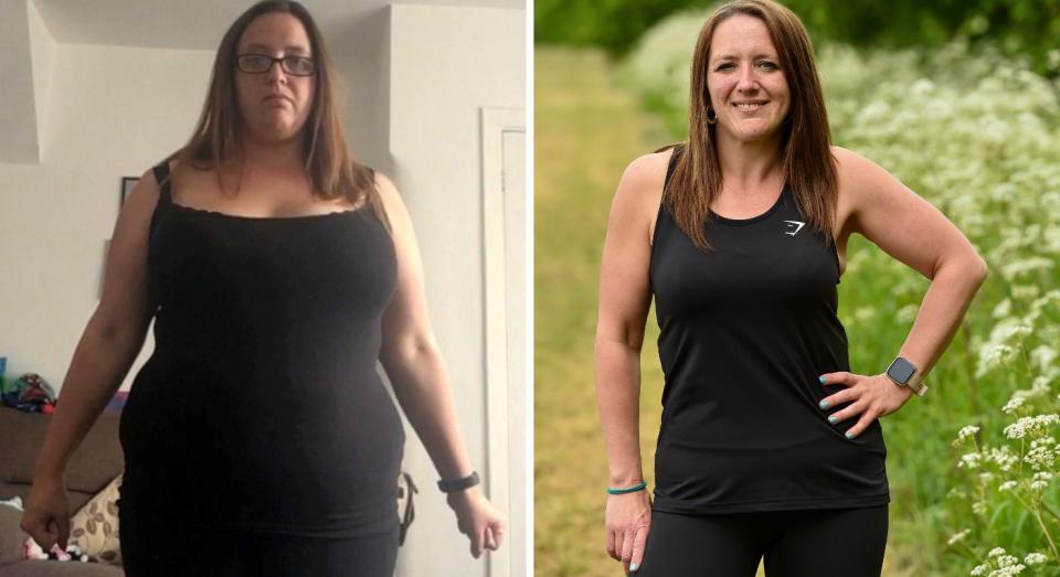 Clare Skyvington saw an incredible 7st weight loss after being embarrassed to pose for pictures on her own. (Clare Skyvington/SWNS)