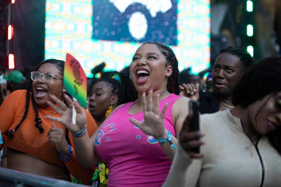 Fans sing along at the inaugural Afro Nation Miami at loanDepot Park in Miami, Florida on Saturday, May 27, 2023.