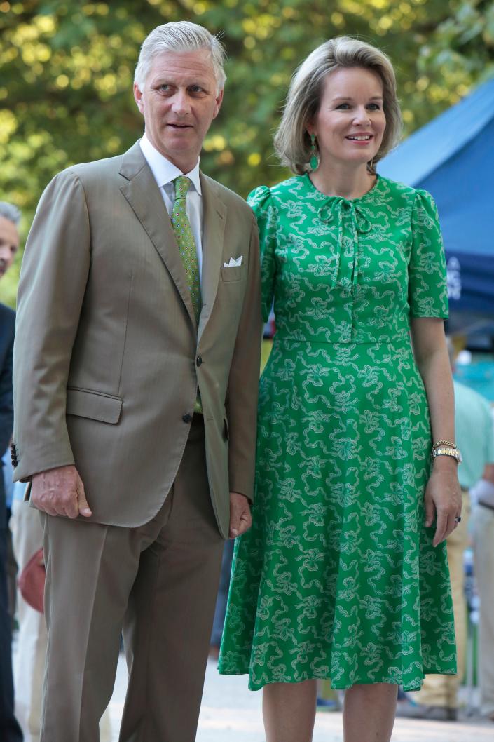 Queen Mathilde of Belgium wearing a green dress