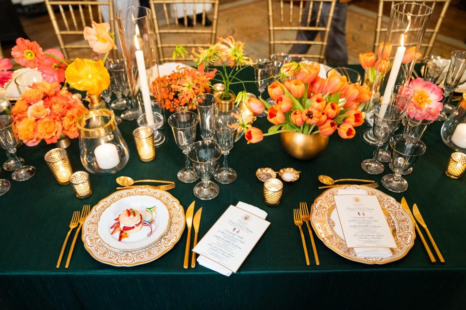 First Lady Jill Biden worked with guest Chef Nina Curtis, White House Executive Chef Cris Comerford, and White House Executive Pastry Chef Susie Morrison to develop the menu for the State Dinner.