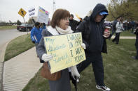 <p>A teacher who marched in the 1990 strike pickets at the state Capitol on April 2, 2018, in Oklahoma City. (Photo: J Pat Carter/Getty Images) </p>