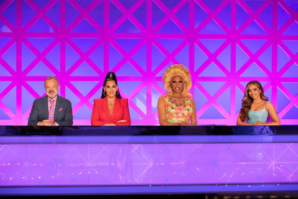 Graham Norton, Michelle Visage, RuPaul and Jade Thirlwall on the inaugural series of Drag Race UK (BBc Pictures/World of Wonder )