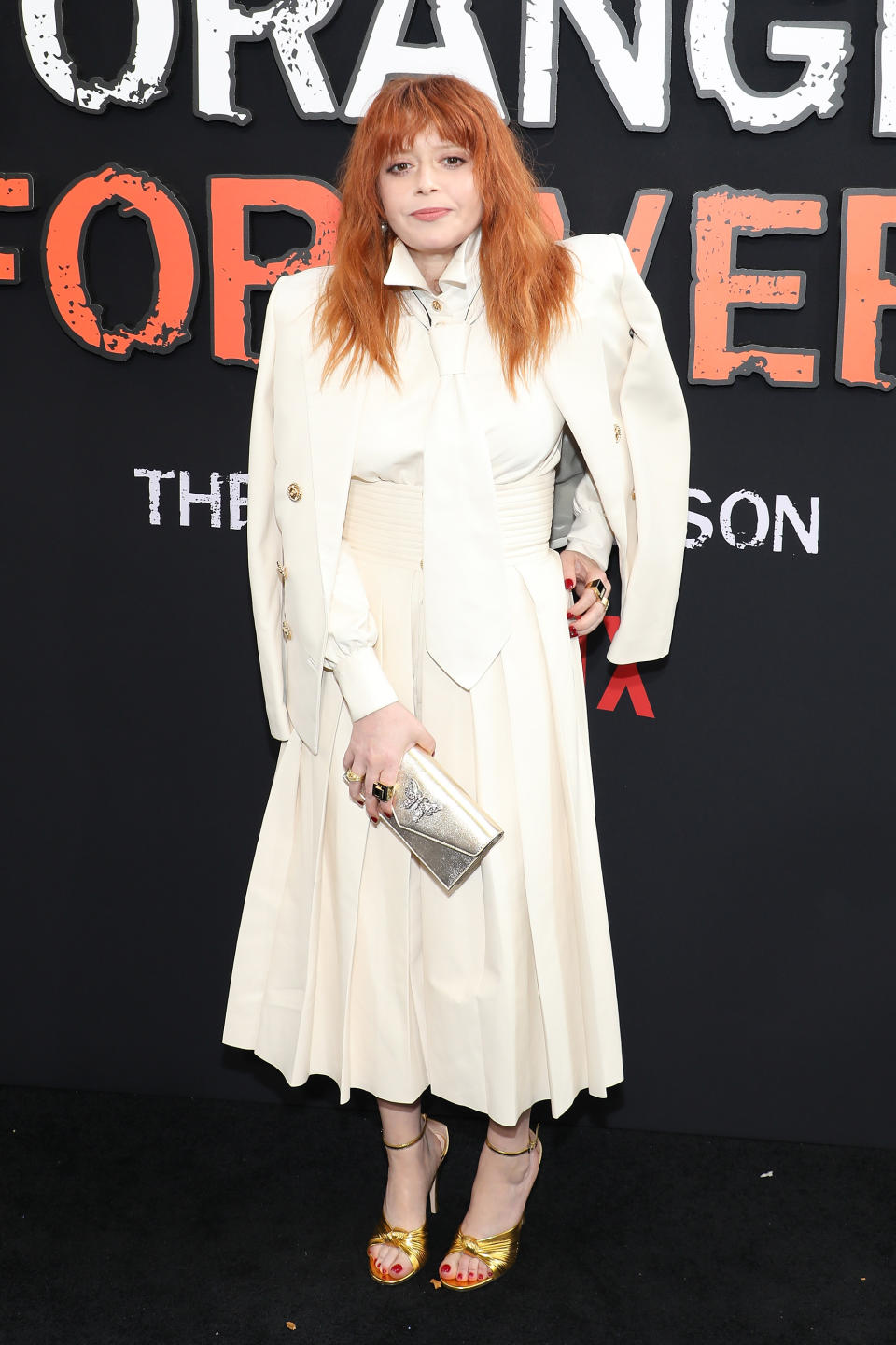 Natasha Lyonne,"Orange is the New Black," New York, gold, cream, maxi dress, tie, sandals