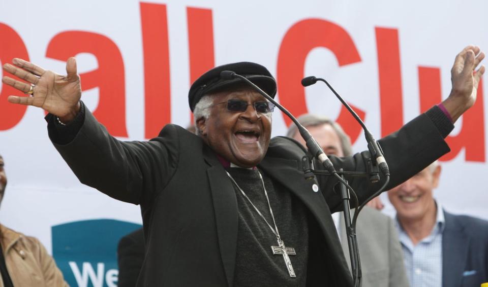 Archbishop Desmond Tutu speaks at the Britannia Stadium in Stoke (Dave Thompson/PA) (PA Archive)