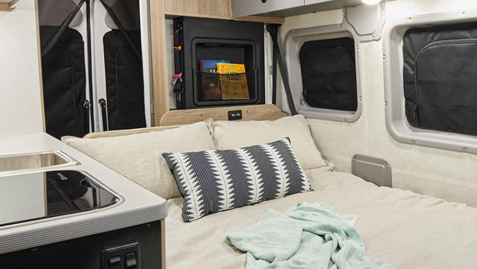 The Winnebago Solis Pocket 36B's dinette can be converted into a full-size bed