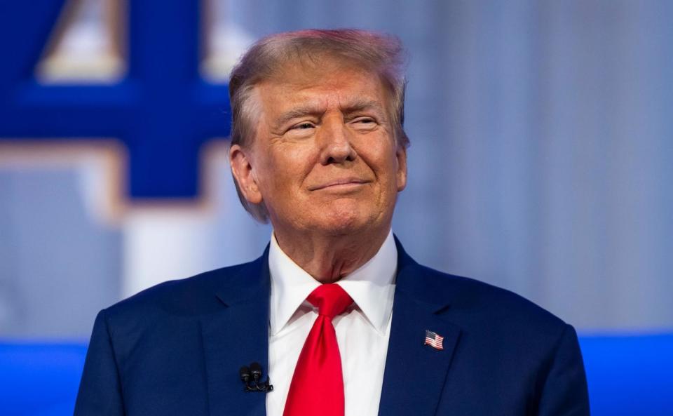 PHOTO: Former President Donald Trump prepares to speak at an Iowa town hall, in Des Moines, Iowa, Jan. 10, 2024.  (Jim Lo Scalzo/EPA-EFE/Shutterstock)