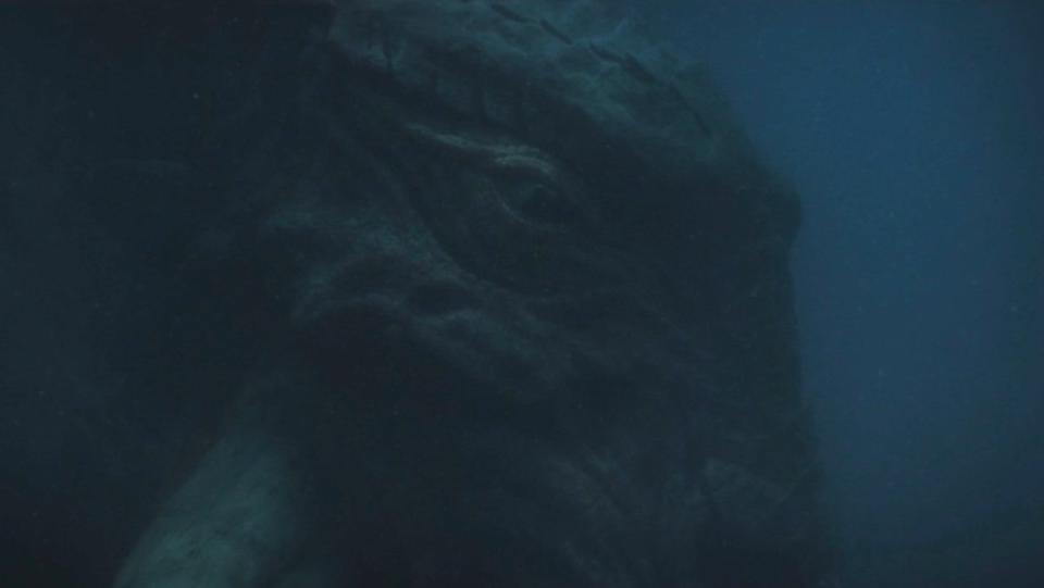 The mythosaur opens its eye under water on The Mandalorian