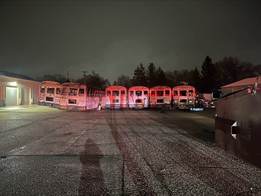 A fire broke out at the Kelloggsville Public Schools bus garage Friday morning. (April 19, 2024)