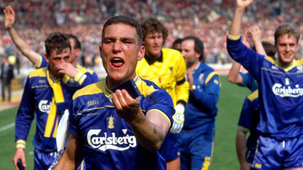 Vinnie Jones celebrating the 1988 FA Cup win