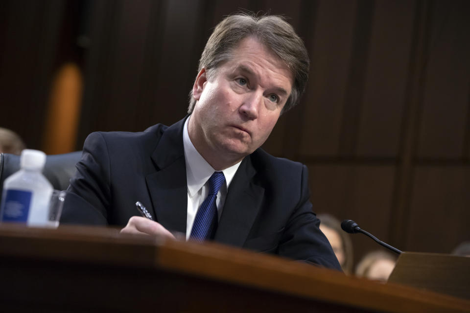 President Trump’s Supreme Court nominee, Brett Kavanaugh, takes notes as the Senate Judiciary Committee members make opening statements during his confirmation hearing on Capitol Hill in Washington, D.C., Tuesday. (Photo: J. Scott Applewhite/AP)