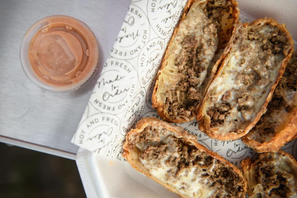 Cheesesteak egg rolls from the Boba and Bites food truck.