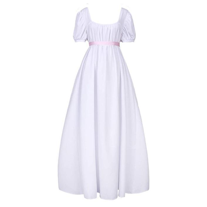 <p><strong>HEQU</strong></p><p>amazon.com</p><p><strong>$29.99</strong></p><p>If you’re going for more of a general <em>Bridgerton</em> costume look rather than hoping to portray a particular character, this Regency-inspired white dress is the perfect place to start.</p><p>Pair with white gloves, pearl jewelry, a bonnet, and perhaps a shawl for a classic period look.</p>