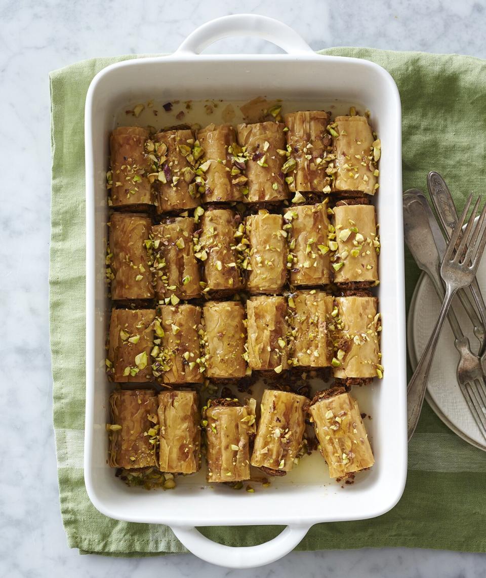 Pistachio Baklava Fingers with Orange Syrup