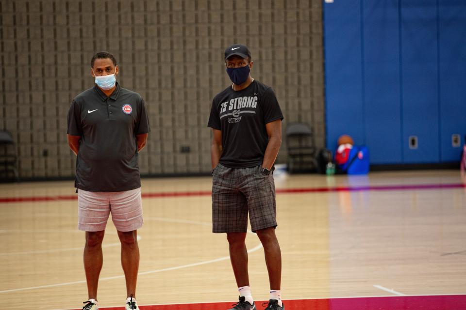 Detroit Pistons GM Troy Weaver, left, and coach Dwane Casey.