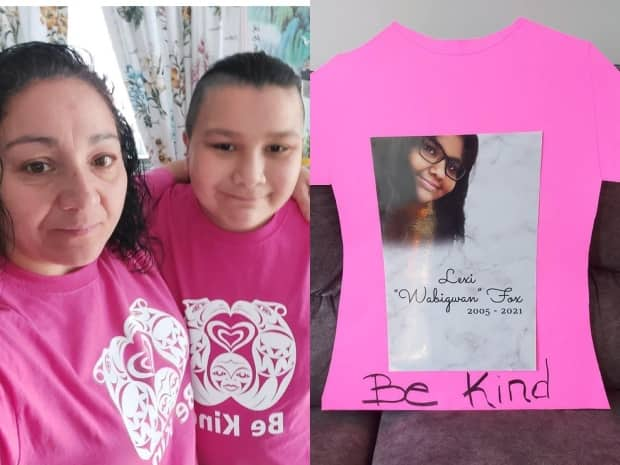 Suzanne Jacobs and her son Cree wore pink in memory of their daughter and sister Lexi. (Submitted by Suzanne Jacobs - image credit)