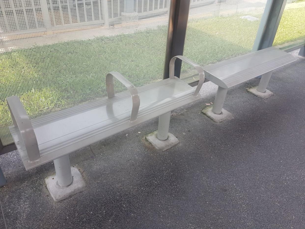 Benches at a bus stop along Braddell Road. PHOTO: Wan Ting Koh/Yahoo News Singapore