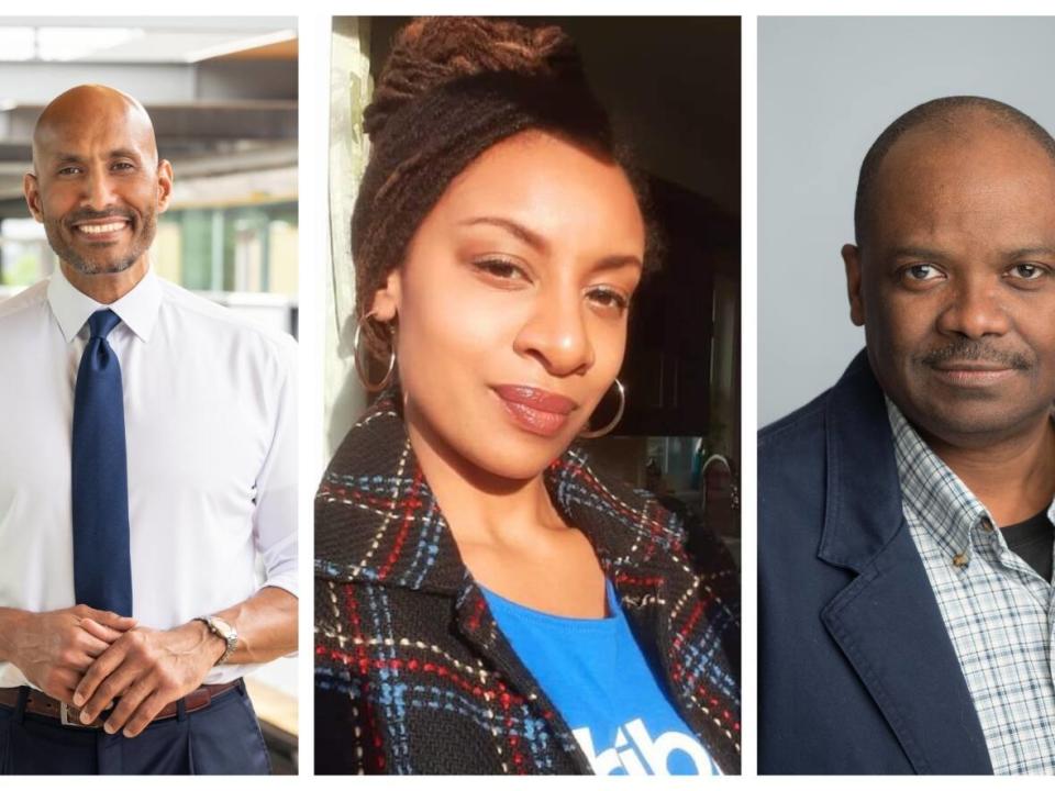 Adel Gamar, Denise Obuobi and Handel Kashope Wright all live in B.C.'s Lower Mainland where they say they are often the only Black person in the room. (Submitted by Adel Gamar, Denise Obuobi and Handel Kashope Wright - image credit)