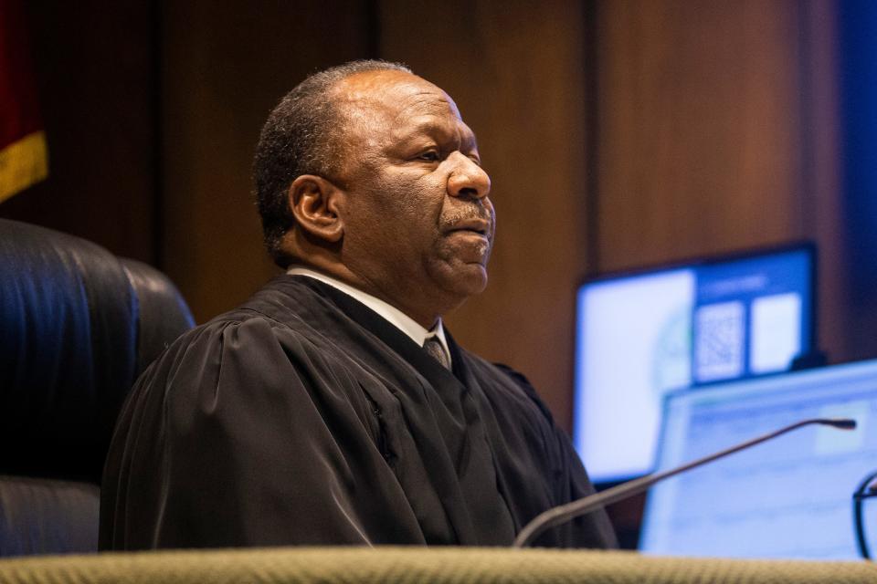 Shelby County Criminal Court Judge Lee V. Coffee speaks during a court appearance for Cleotha Abston-Henderson, the man charged with the abduction and killing of Eliza Fletcher, in which Shelby County District Attorney Steve Mulroy announced that his office would seek the death penalty in the case against Abston-Henderson at the Shelby County Criminal Court in Memphis, Tenn., on Thursday, July 6, 2023. 