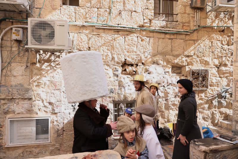 COVID-19 restrictions during Purim in Ultra-Orthodox neighbourhood of Mea Shearim in Jerusalem