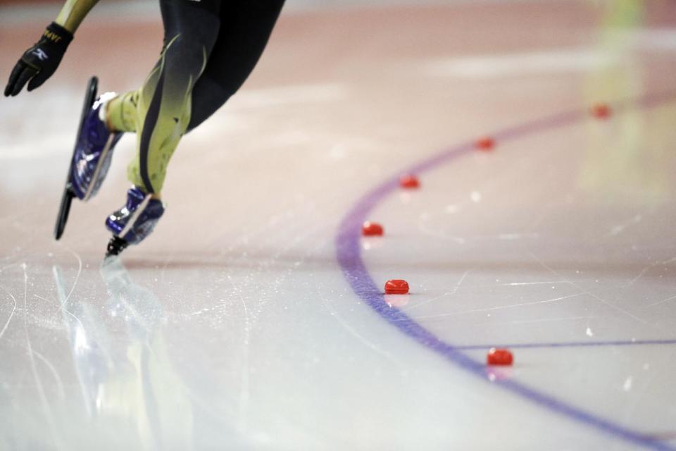 Shoko Fujimura of Japan skates during a test race at the Adler Arena Skating Center during the 2014 Winter Olympics in Sochi, Russia, Wednesday, Feb. 5, 2014. (AP Photo/Patrick Semansky)