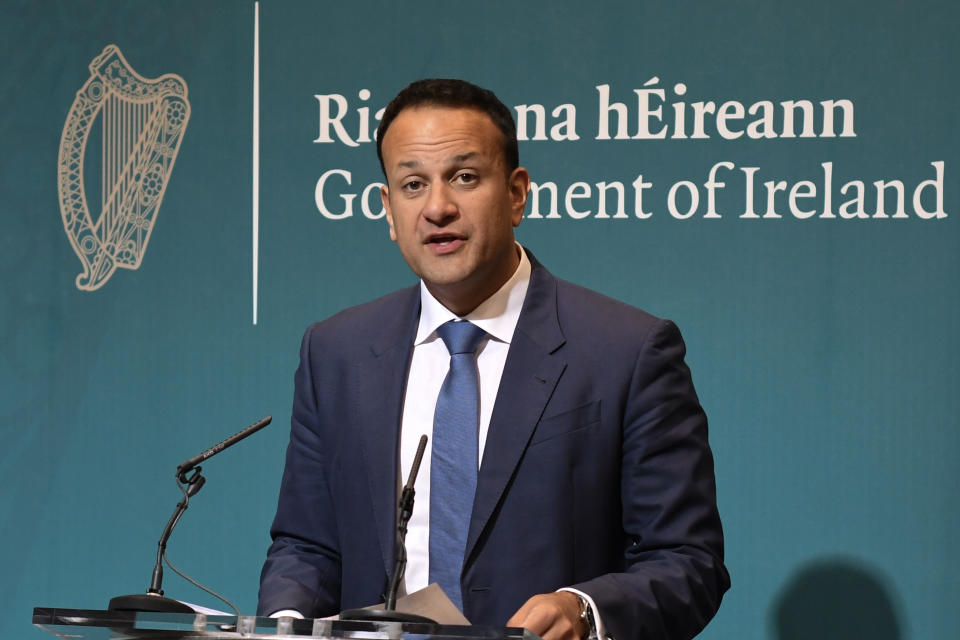 Leo Varadkar, Ireland’s prime minister, speaking at Government Buildings in Dublin. Photo: Getty