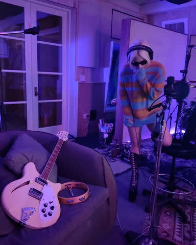 <p>Lady Gaga/Instagram</p> Lady Gaga teases new music as she poses in a recording studio