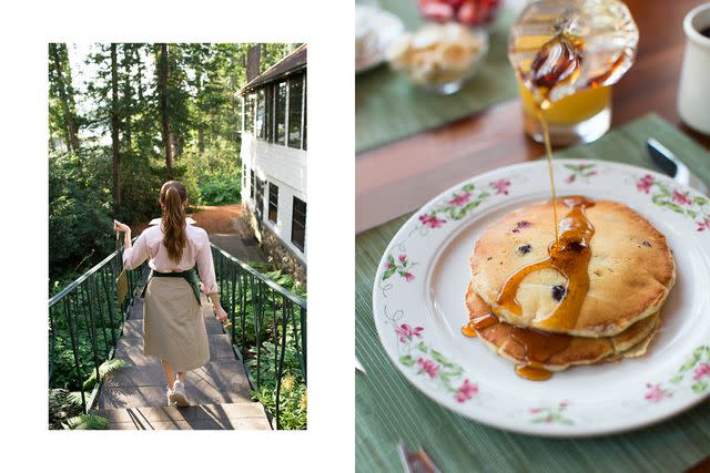 <p>From left: Courtesy of Quisisana; Meredith Perdue/Courtesy of Quisisana</p> From left: A staff member on her way to ring the dinner chimes; blueberry pancakes for breakfast.