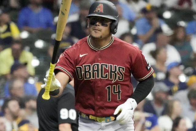 Ketel Marte of the Arizona Diamondbacks reacts after a hit during the  News Photo - Getty Images