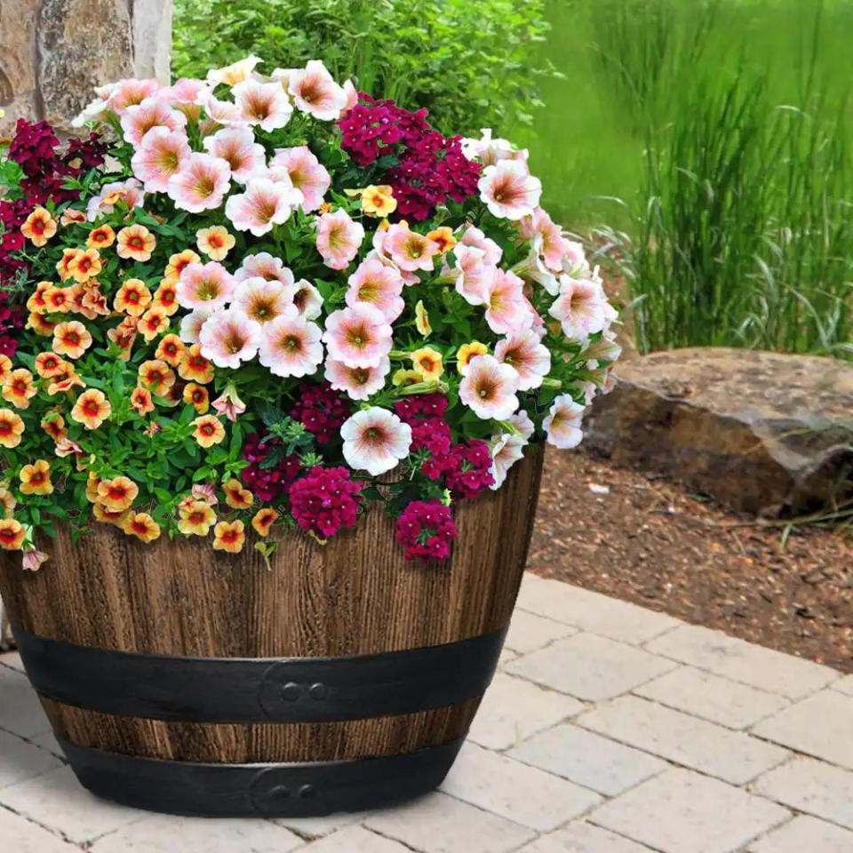 kentucky walnut barrel planter, garden landscaping