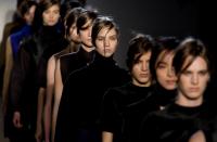 Models walk the runway during the Victoria Beckham Fall 2013 fashion show during Fashion Week, Sunday, Feb. 10, 2013, in New York. (AP Photo/Craig Ruttle)