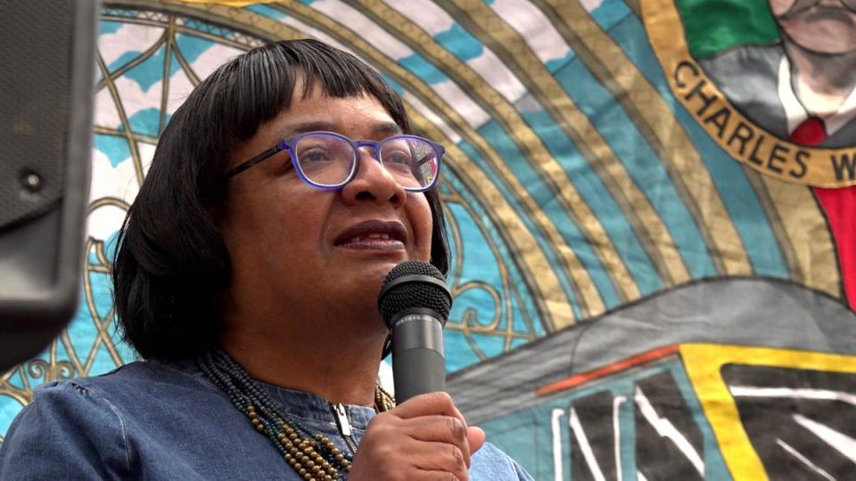 Labour MP Diane Abbot speaks at a rally outside King’s Cross station, London (Sarah Collier/PA) (PA Wire)