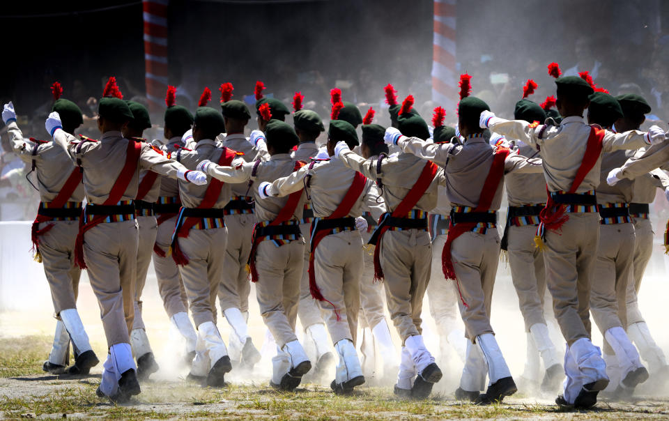 National Cadet Corps members take part in the parade on Independence Day in Gauhati, northeastern Assam state, India, Monday, Aug. 15, 2022. The country is marking the 75th anniversary of its independence from British rule. (AP Photo/Anupam Nath)