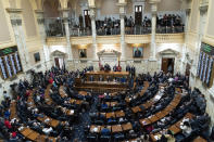 Maryland legislature members gather as Gov. Wes Moore delivers his first state of the state address, two weeks after being sworn as governor, Wednesday, Feb. 1, 2023, in Annapolis, Md. (AP Photo/Julio Cortez)