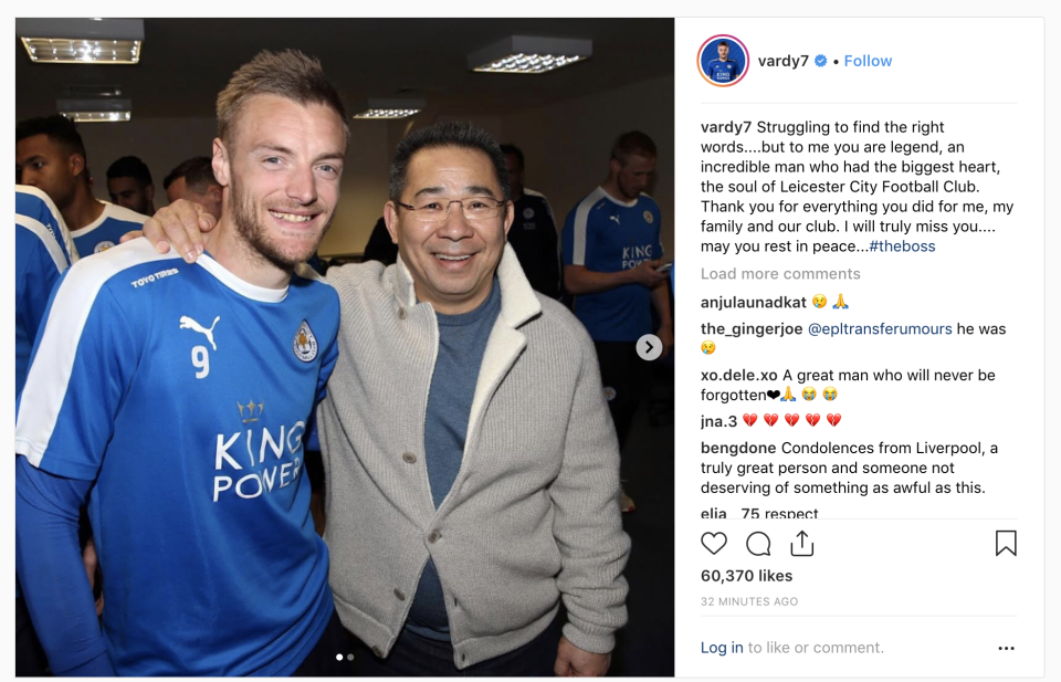 Jamie Vardy takes to social media to issue a tribute to the Leicester City owner