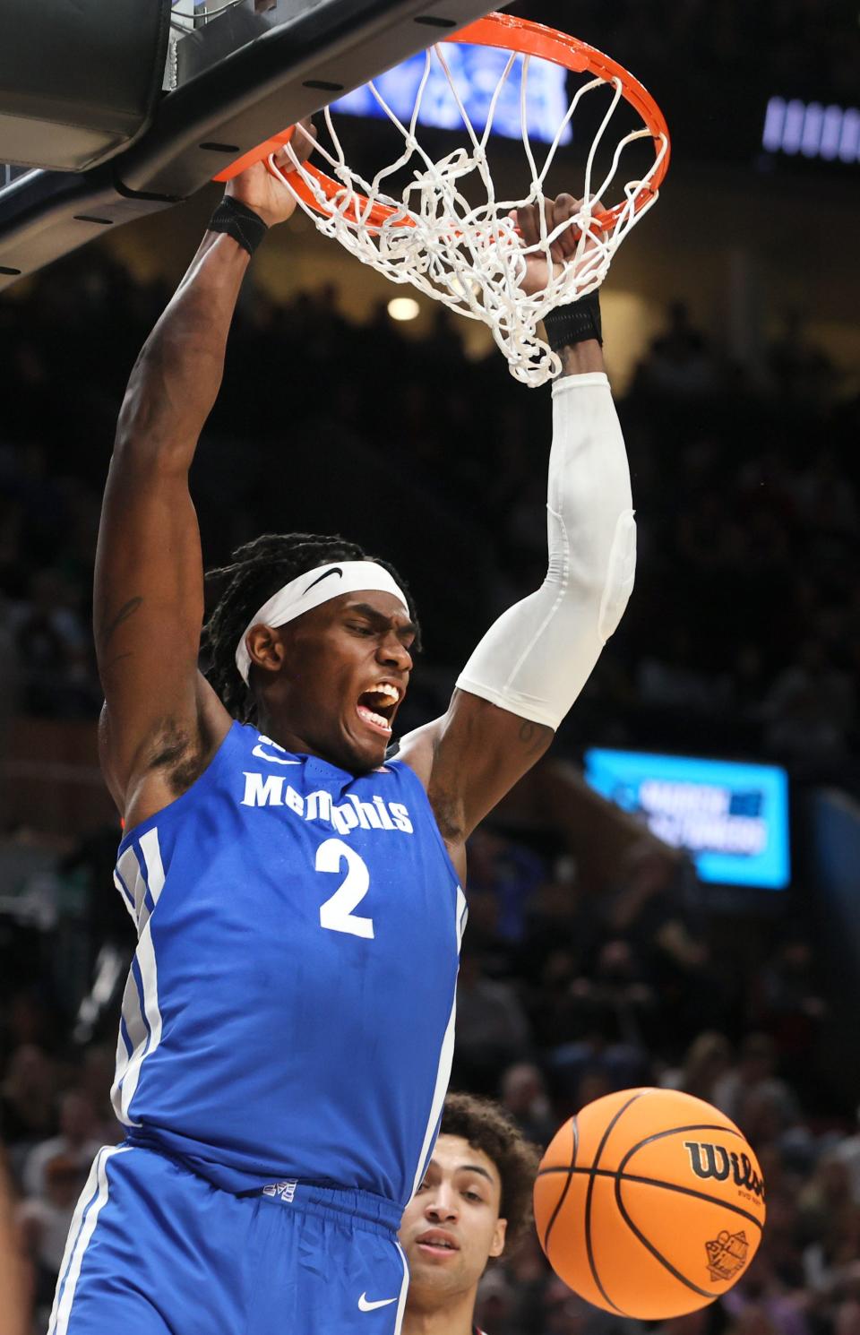 Memphis Tigers center Jalen Duren dunks the ball against the Gonzaga Bulldogs during their second round NCAA Tournament matchup on Saturday, March 19, 2022 at the Moda Center in Portland, Ore.

Jrca3095