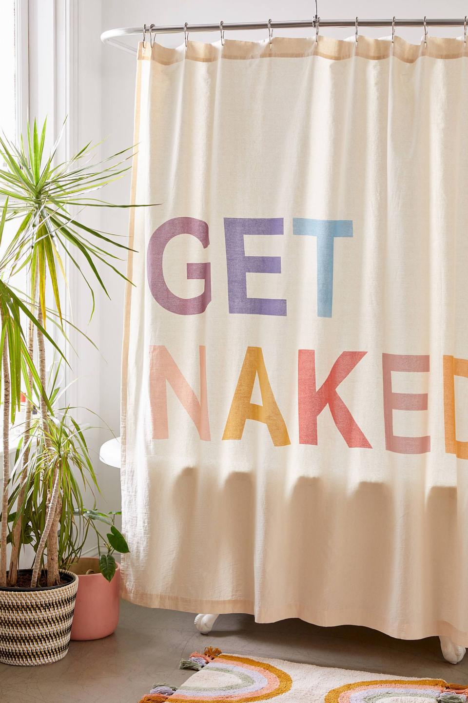 7) Get Naked Rainbow Shower Curtain