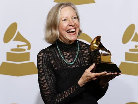 Judith Sherman poses with her award for producer of the year, classical, backstage at the 57th annual Grammy Awards in Los Angeles, California February 8, 2015. REUTERS/Mike Blake