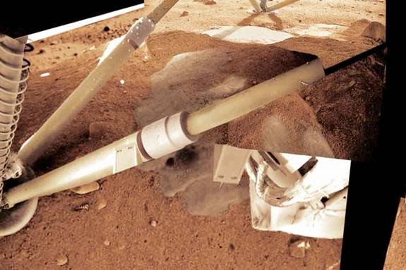 Water droplets collected on NASA's Phoenix lander's legs on Mars.
