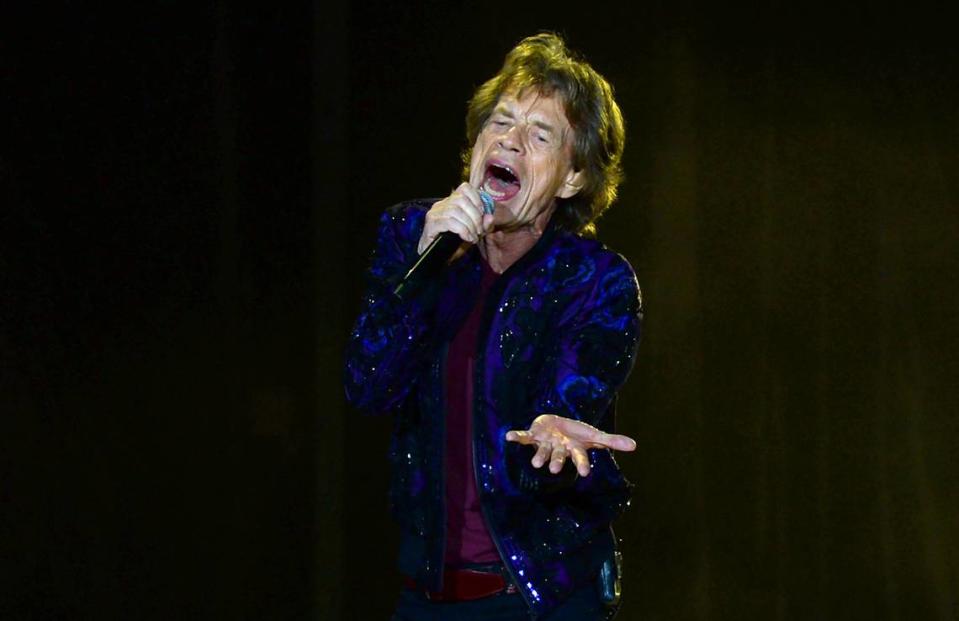 Mick Jagger and the Rolling Stones perform one of their hits at Bank of America Stadium in Charlotte, NC on Thursday, September 30, 2021.