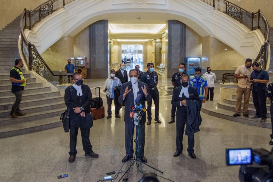 Datuk V. Sithambaram addresses members of the media at the Palace of Justice in Putrajaya December 8, 2021. ― Picture by Shafwan Zaidon